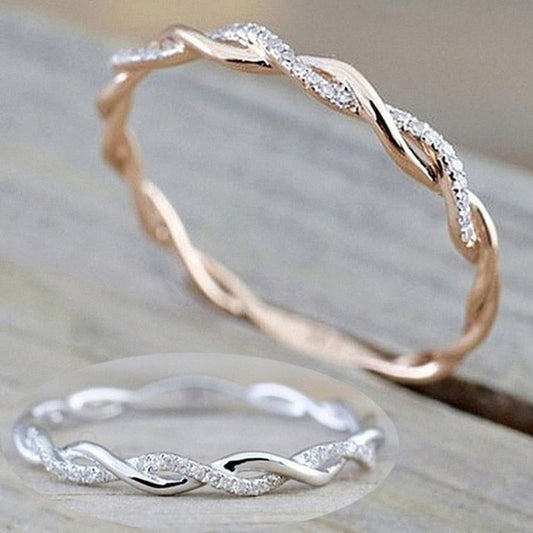 1pc Delicate Gold Silver Color Twined Vine Infinity Rings for Women Simple Fashion White Zircon Bridal Engagement Wedding Ring