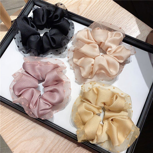 1Pc Women Hair Bands Hair Accessories Chiffon Scrunchies for Girls Lace Dot Hair Tie Elastics Bezel Women Ponytail Headbands