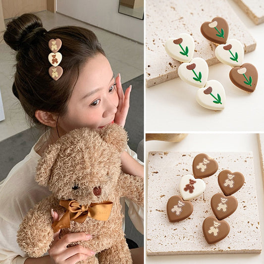 1PCS Fashionable Heart Girls Hair Clips Sweet Tulip Flower Cartoon Bear Baby Hairpins Cute Beautiful Geometry Hair Accessories