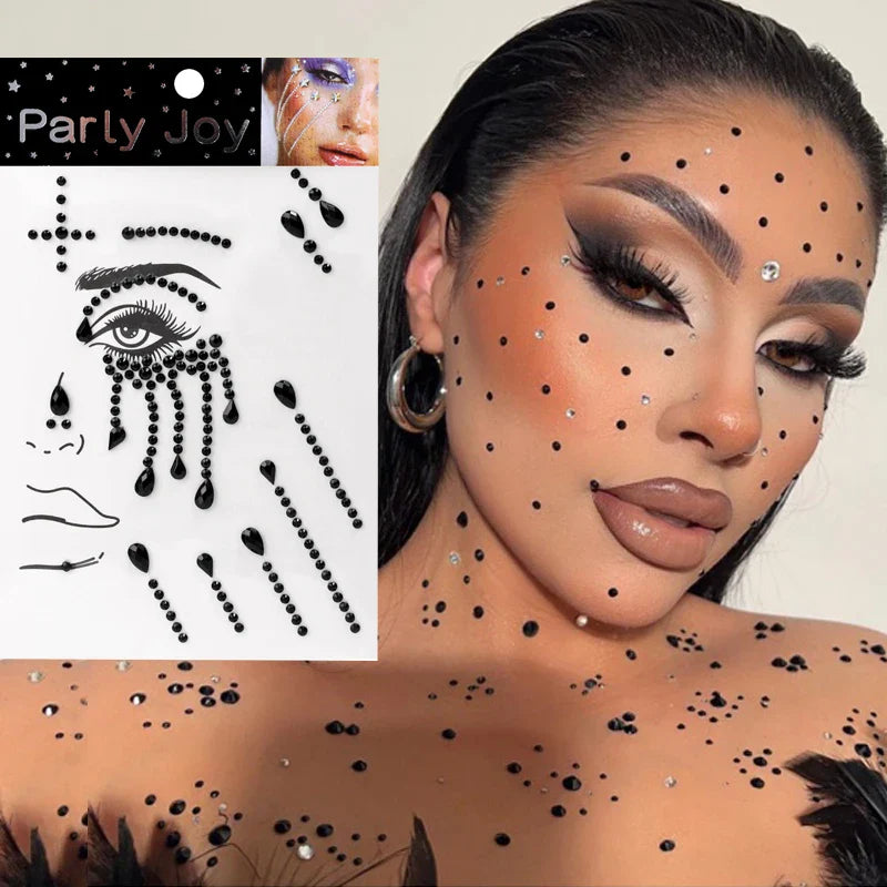 ijili  -  3D Temporary Tattoo Face Jewelry Gems Rhinestone Decoration Party Makeup Body Shining Festival Flash Tattoos Body Art Stickers