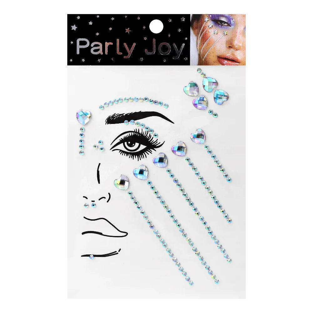 ijili  -  3D Temporary Tattoo Face Jewelry Gems Rhinestone Decoration Party Makeup Body Shining Festival Flash Tattoos Body Art Stickers