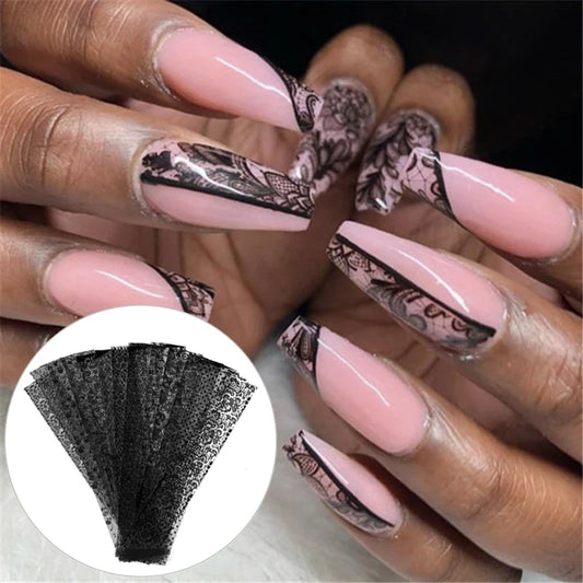 16Pcs White Black Nail Sticker Set Flower Lace Hollow Foil Transfer Decals Wraps DIY Nail Art Decoration Manicure Accessories