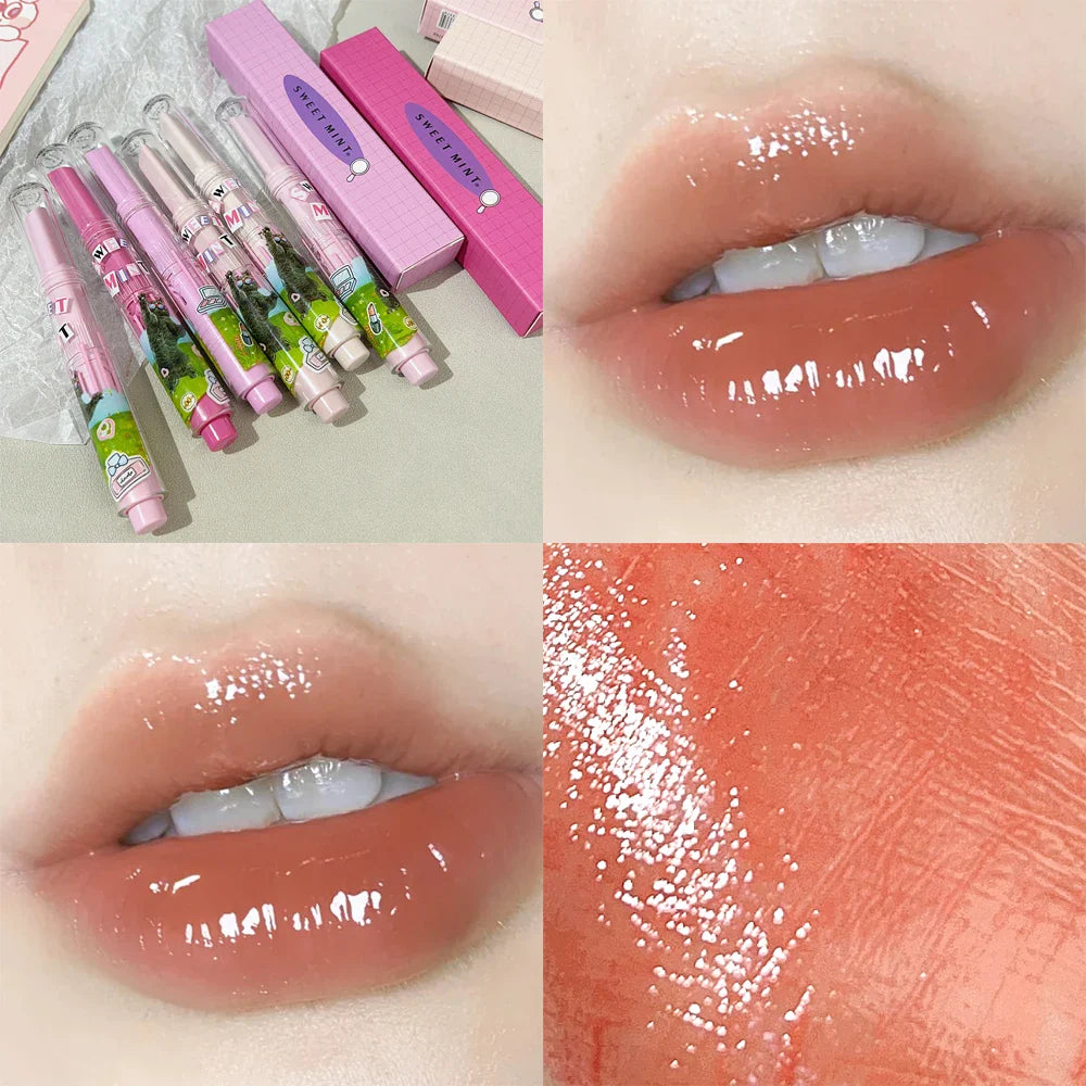 Heart-shaped Glitter Mirror Lipstick Makeup Water Light Jelly Solid Lip Gloss Non-stick Cup Moisturizing Lip Tint Lips Cosmetics