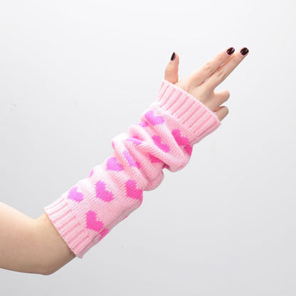 1 Pair Women Gloves Japanese Kawaii Lolita Arm Sleeve Girl Arm Crochet Knitting Gothic Heart Warm Fingerless Warmer Winter Glove