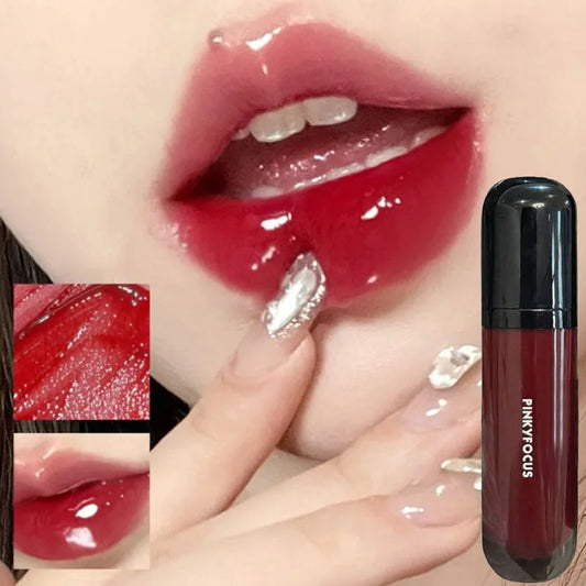 ijili  -  6Color Mirror Lip Gloss Lasting Moisturizing Water Glass Lip Glaze Transparent Tea Red Color Juicy Lip Tint Lips Makeup Cosmetic