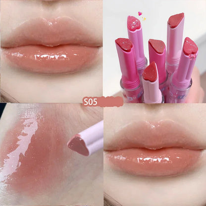 Heart-shaped Glitter Mirror Lipstick Makeup Water Light Jelly Solid Lip Gloss Non-stick Cup Moisturizing Lip Tint Lips Cosmetics