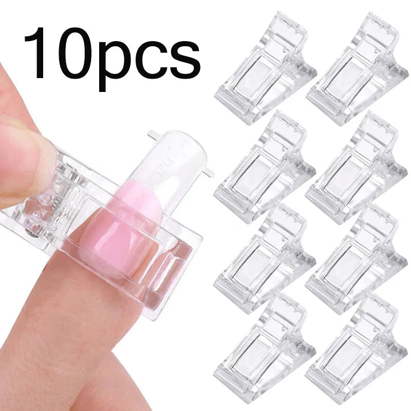 10PC Transparent Nail Art Clips Gel Polish Fixed Extension Fingernail Building Tips Plastic Clamps Manicure Tools Nail Clip