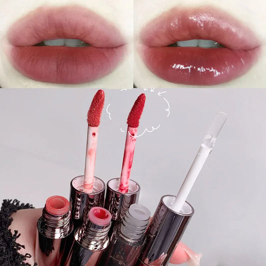 ijili  -  Double Head Velvet Lip Gloss Matte Transparent Sexy Red Tint Liquid Lipstick Waterproof Lasting Lip Glaze Korean Makeup Cosmetic