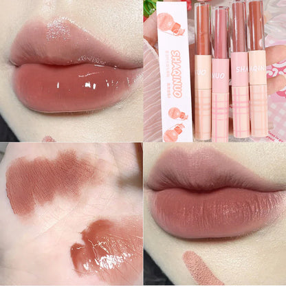 Double Head Matte Mirror Lip Gloss Long Lasting Moisturizing Water Light Sexy Red Brown Tint Liquid Lipstick Lip Makeup Cosmetic