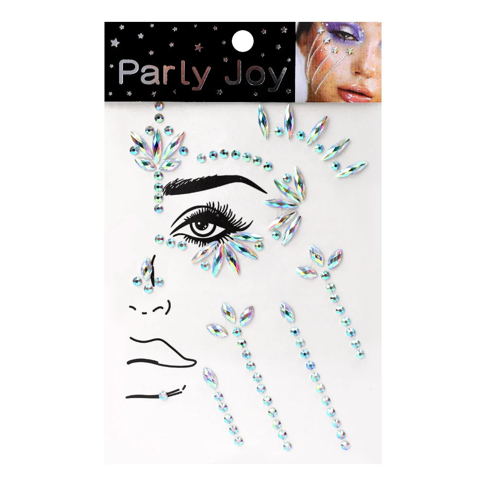 ijili  -  3D Temporary Tattoo Face Jewelry Gems Rhinestone Decoration Party Makeup Body Shining Festival Flash Tattoos Body Art Stickers