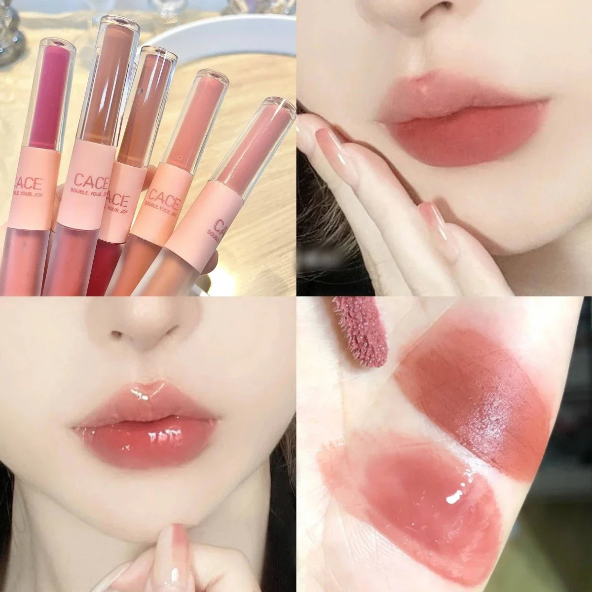 Double Head Matte Mirror Lip Gloss Long Lasting Moisturizing Water Light Sexy Red Brown Tint Liquid Lipstick Lip Makeup Cosmetic