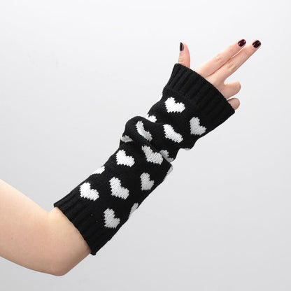 1 Pair Women Gloves Japanese Kawaii Lolita Arm Sleeve Girl Arm Crochet Knitting Gothic Heart Warm Fingerless Warmer Winter Glove