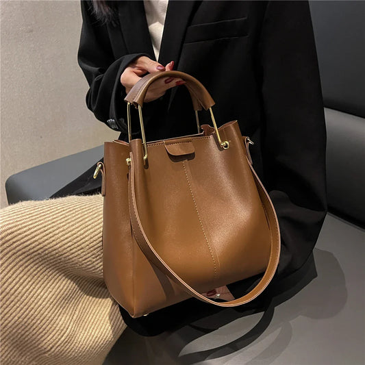 ijili Burminsa Metal Short Handle Bucket Small Tote Handbags For Women Trend Designer PU Leather Ladies Shoulder Crossbody Bags