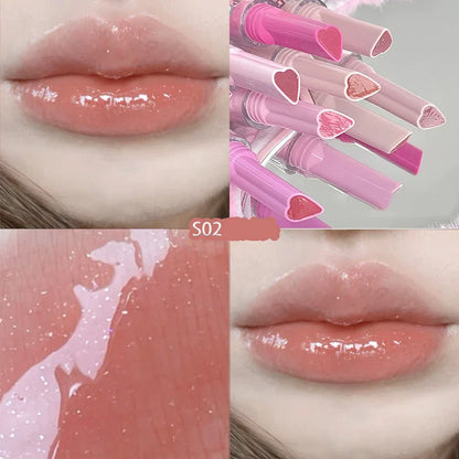 Heart-shaped Glitter Mirror Lipstick Makeup Water Light Jelly Solid Lip Gloss Non-stick Cup Moisturizing Lip Tint Lips Cosmetics