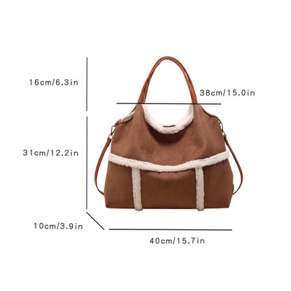 ijili Autumn Faux Suede Handbag Designer 2 Piece/set Large Capacity Tote Bag Ladies Retro  Crossbody Bag Daily Commute Shoulder Bag