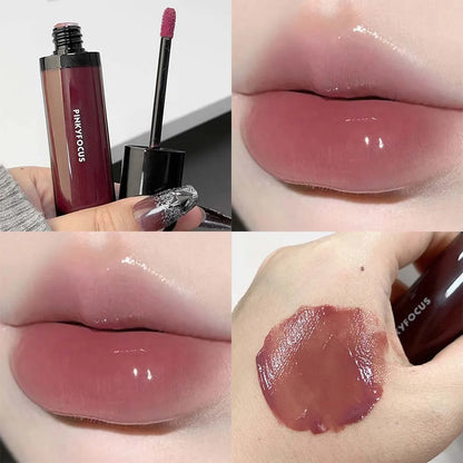 ijili  -  6Color Mirror Lip Gloss Lasting Moisturizing Water Glass Lip Glaze Transparent Tea Red Color Juicy Lip Tint Lips Makeup Cosmetic