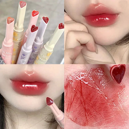 Heart-shaped Jelly Lipstick Waterproof Non-stick Cup Clear Mirror Lip Tint Moisturizing Glass Lip Glaze Lasting Makeup Cosmetics