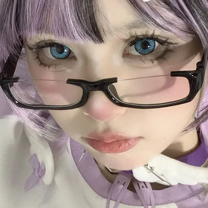 ijili  -   Korean Cosplay Half Frame Glasses Frame Women Lovely No Makeup Plain Glasses Men Eyewear Cute Decorative Computer Glasses