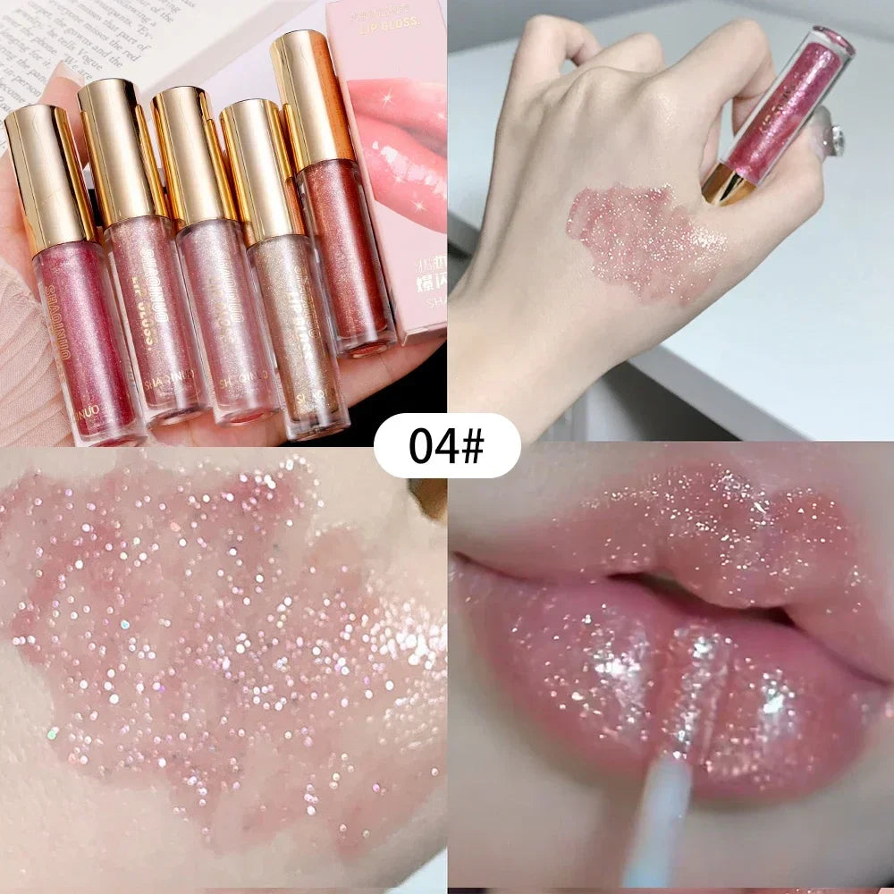 ijili  -  Diamond Glitter Lip Gloss Makeup Waterproof Lasting Moisturizing Pearl Mirror Liquid Lipstick Shine Lip Tint Women Lips Cosmetic