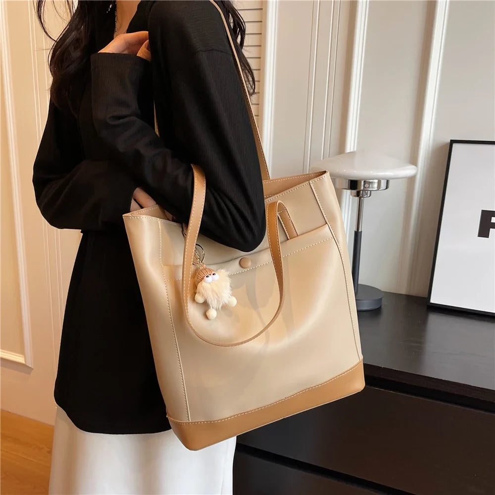 ijili Burminsa Large Tote Bags With Front Pocket For Women Trend Designer Commuting Work Shoulder Bags PU Leather Ladies Handbags