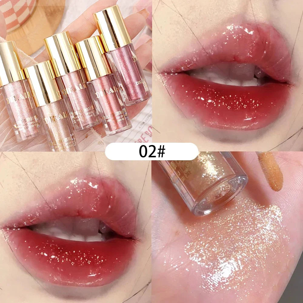 ijili  -  Diamond Glitter Lip Gloss Makeup Waterproof Lasting Moisturizing Pearl Mirror Liquid Lipstick Shine Lip Tint Women Lips Cosmetic