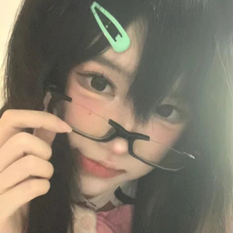 ijili  -   Korean Cosplay Half Frame Glasses Frame Women Lovely No Makeup Plain Glasses Men Eyewear Cute Decorative Computer Glasses