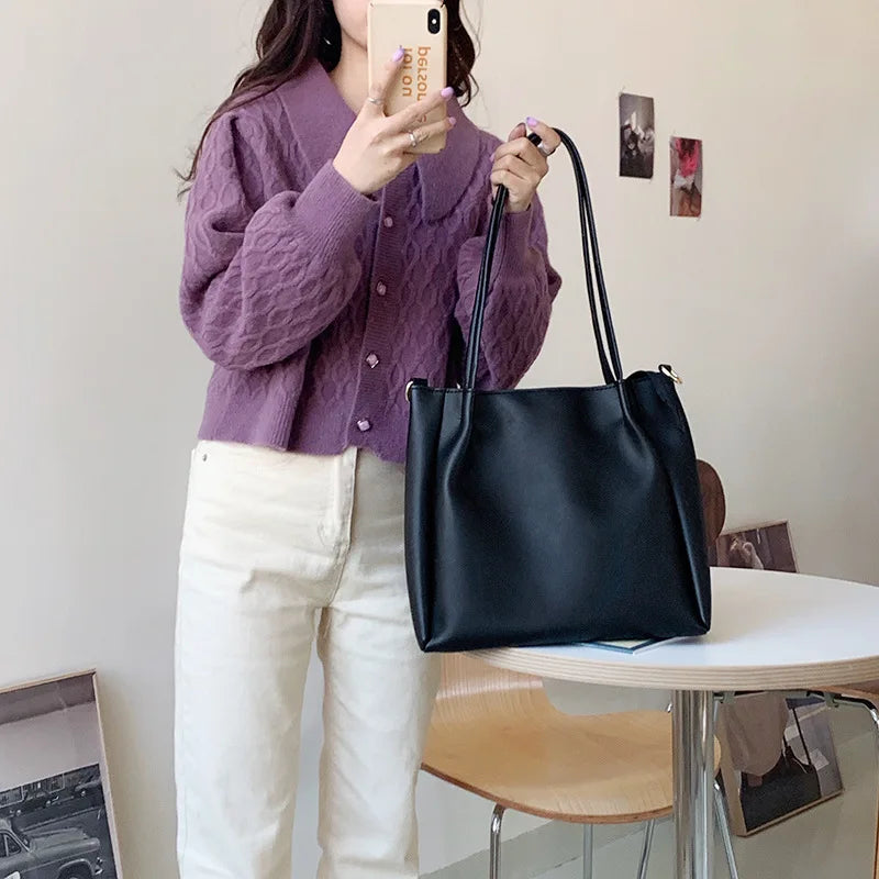 ijili Autumn New Brand Design Solid Color Pu Leather Large Capacity Tote Bag High Quality OL Commuter Shoulder Bag Bolsa Feminina