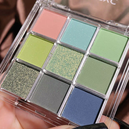 ijili  -  9 Colors Green Eyeshadow Palette Pearlescent Matte Multi-color Eyeshadow Makeup Eye Makeup Glitter Eyeshadow Beauty Cosmetics