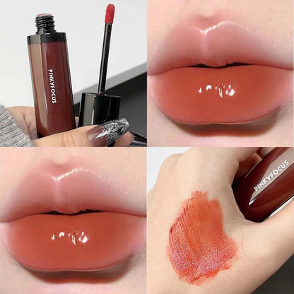 ijili  -  6Color Mirror Lip Gloss Lasting Moisturizing Water Glass Lip Glaze Transparent Tea Red Color Juicy Lip Tint Lips Makeup Cosmetic