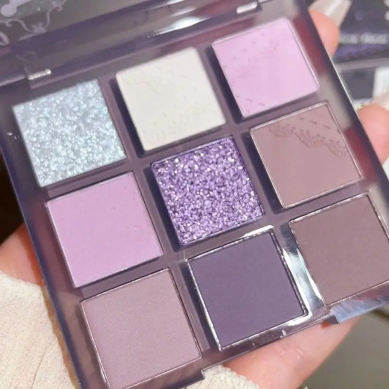 ijili  -  9 Color Pearlescent Purple Eyeshadow Palette Powder Purple Smoky Eyeshadow Korean Shiny Glitter Eye Shadow Eyes Makeup Cosmetics