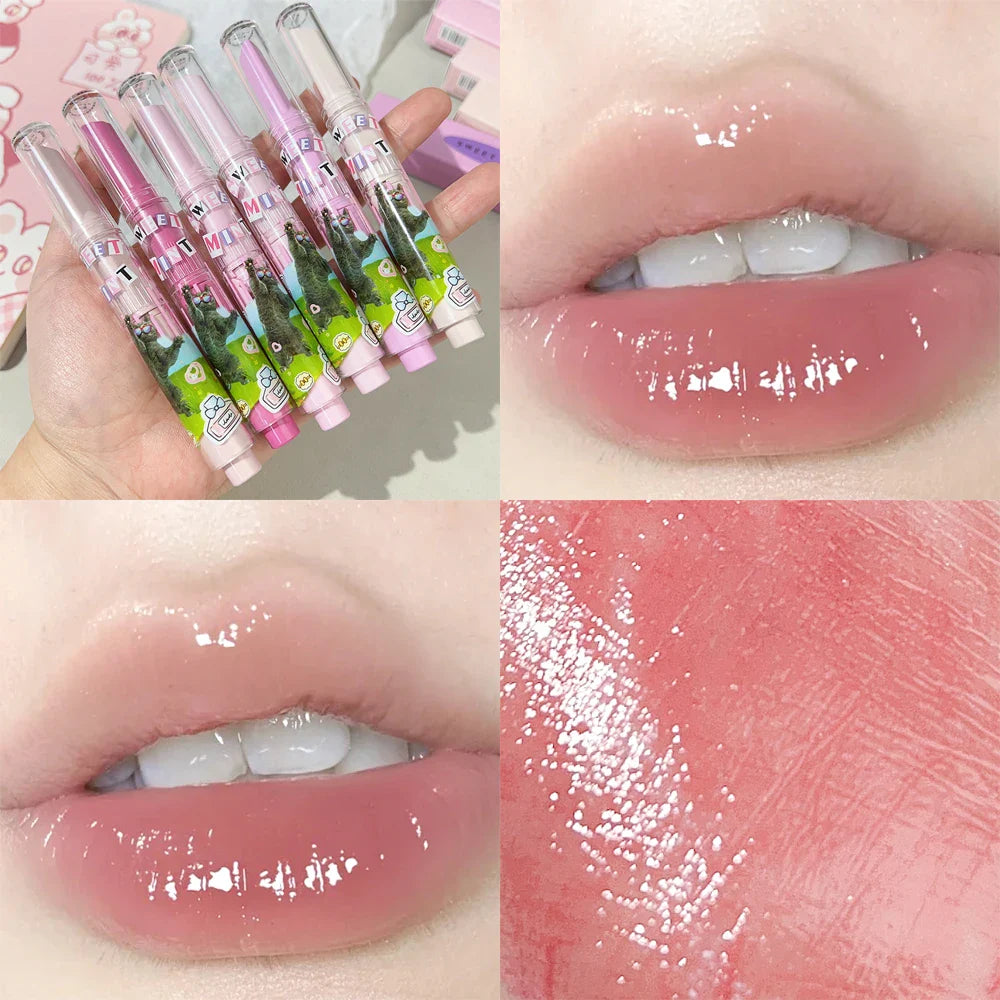 Heart-shaped Glitter Mirror Lipstick Makeup Water Light Jelly Solid Lip Gloss Non-stick Cup Moisturizing Lip Tint Lips Cosmetics