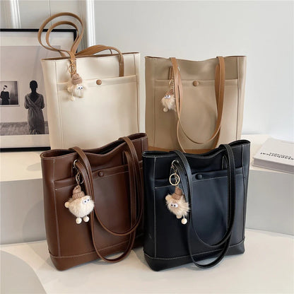 ijili Burminsa Large Tote Bags With Front Pocket For Women Trend Designer Commuting Work Shoulder Bags PU Leather Ladies Handbags