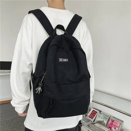 ijili Fashion Solid Color Man Canvas Backpacks Simple College Students backpack Teenage Girls High Quality Schoolbag Travel Laptop Bag