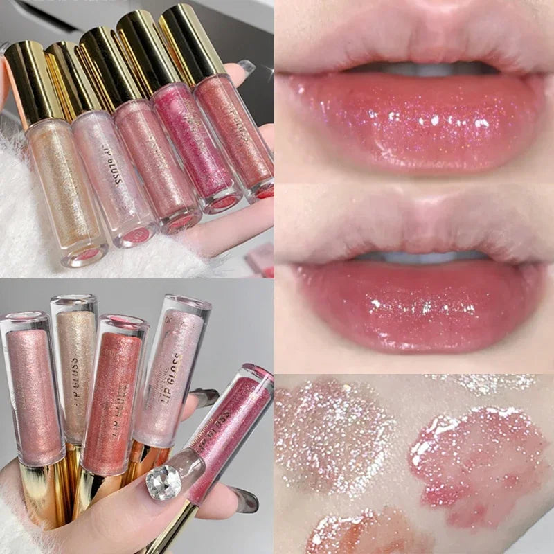 ijili  -  Diamond Glitter Lip Gloss Makeup Waterproof Lasting Moisturizing Pearl Mirror Liquid Lipstick Shine Lip Tint Women Lips Cosmetic