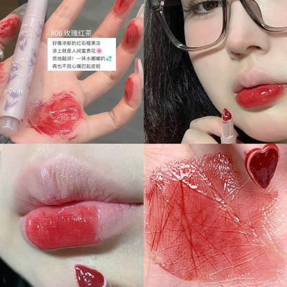 Heart-shaped Jelly Lipstick Waterproof Non-stick Cup Clear Mirror Lip Tint Moisturizing Glass Lip Glaze Lasting Makeup Cosmetics