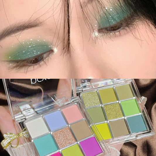 ijili  -  9 Colors Green Eyeshadow Palette Pearlescent Matte Multi-color Eyeshadow Makeup Eye Makeup Glitter Eyeshadow Beauty Cosmetics