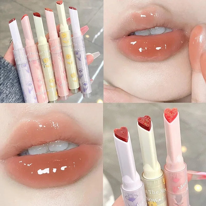 Heart-shaped Jelly Lipstick Waterproof Non-stick Cup Clear Mirror Lip Tint Moisturizing Glass Lip Glaze Lasting Makeup Cosmetics