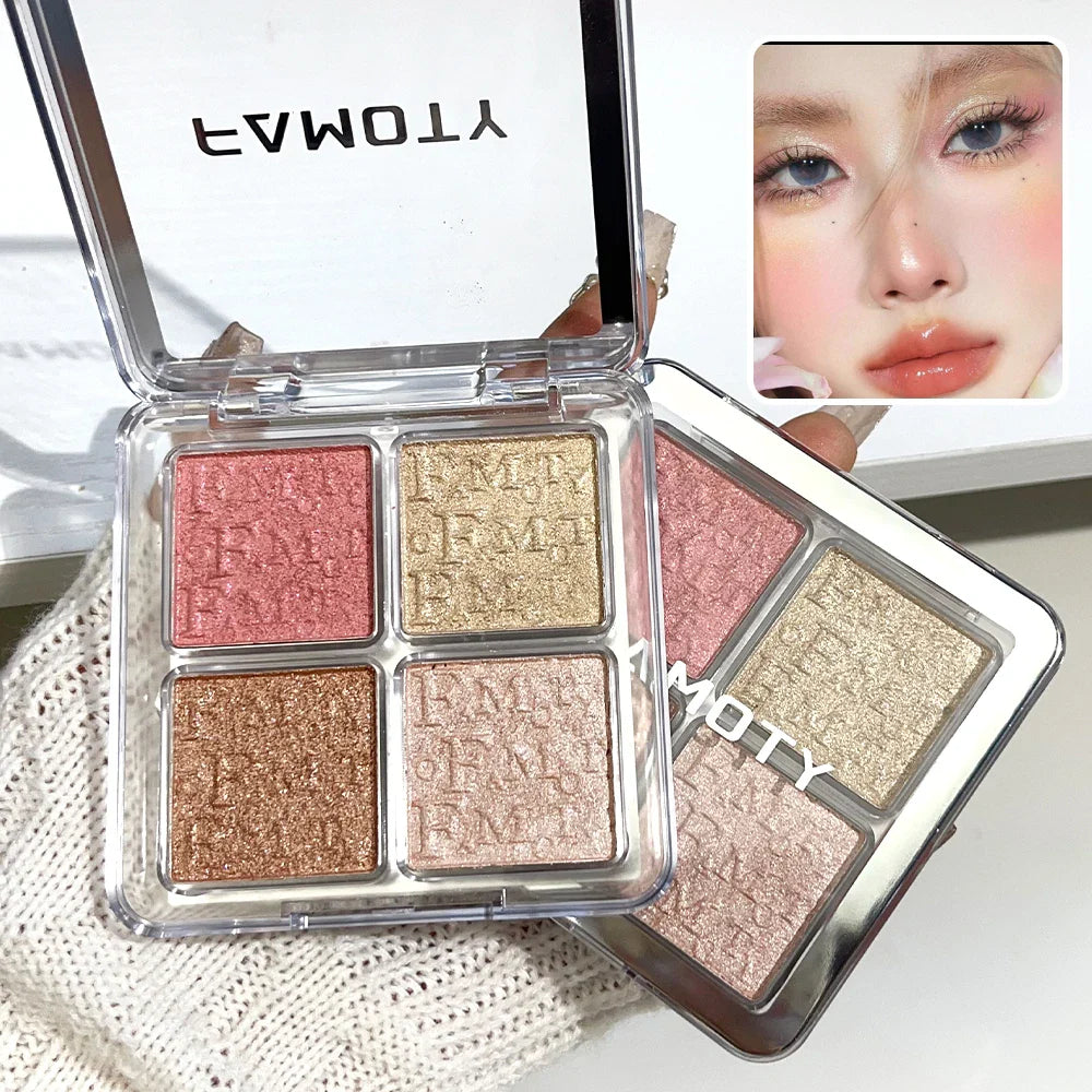 ijili  -  Diamond Pink Highlighter Powder Palette 4 Colors Glow Face Contour Illuminator Shimmer Highlight Eyeshadow Face Makeup Cosmetics