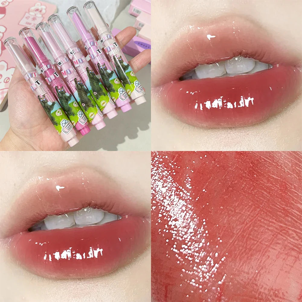 Heart-shaped Glitter Mirror Lipstick Makeup Water Light Jelly Solid Lip Gloss Non-stick Cup Moisturizing Lip Tint Lips Cosmetics