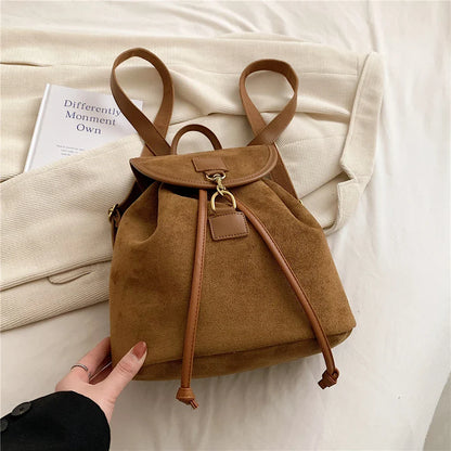 ijili Burminsa Vintage Suede Backpack For Women Trend Designer Anti-theft Travel Bagpack Teenage Girls School Bags Brown Black