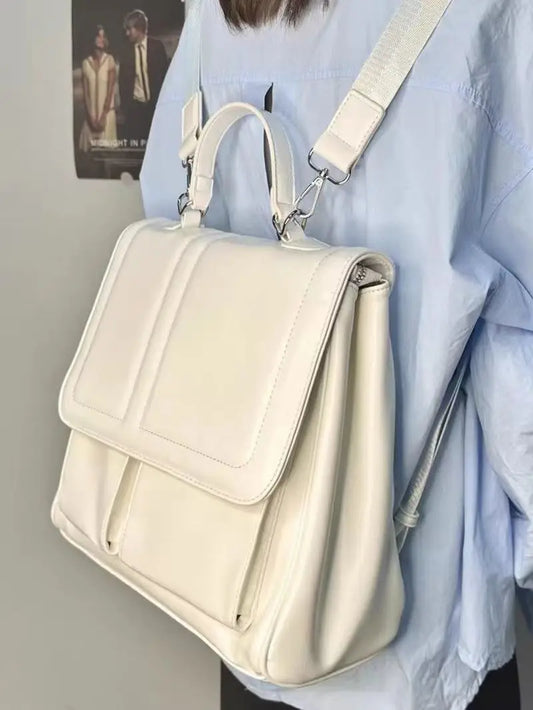 ijili Korean Version Niche Design New PU Fashion Original Student Class Commuting Milk White Backpack Versatile Cross-body Bag