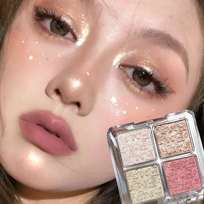 ijili  -  Diamond Pink Highlighter Powder Palette 4 Colors Glow Face Contour Illuminator Shimmer Highlight Eyeshadow Face Makeup Cosmetics