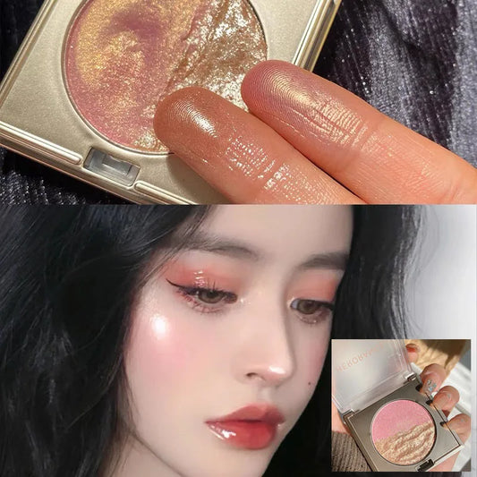 ijili  -  Double Color Pink Gold Glitter Eyes Makeup Facial Contouring Brightening Mashed Potatoes Diamond Eyeshadow Highlighter Palette