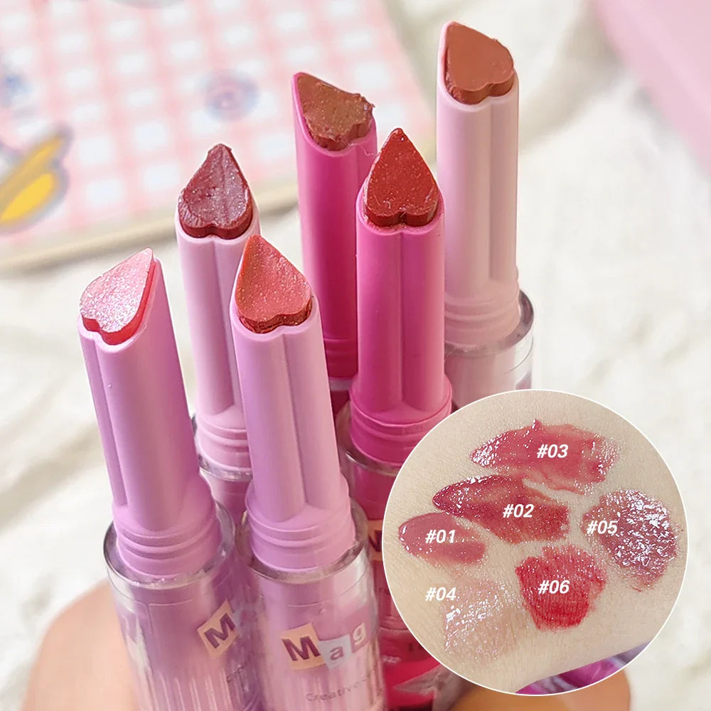 Heart-shaped Glitter Mirror Lipstick Makeup Water Light Jelly Solid Lip Gloss Non-stick Cup Moisturizing Lip Tint Lips Cosmetics