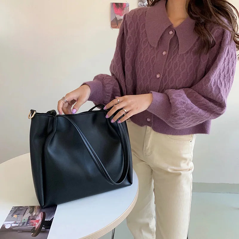 ijili Autumn New Brand Design Solid Color Pu Leather Large Capacity Tote Bag High Quality OL Commuter Shoulder Bag Bolsa Feminina