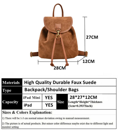 ijili Burminsa Vintage Suede Backpack For Women Trend Designer Anti-theft Travel Bagpack Teenage Girls School Bags Brown Black