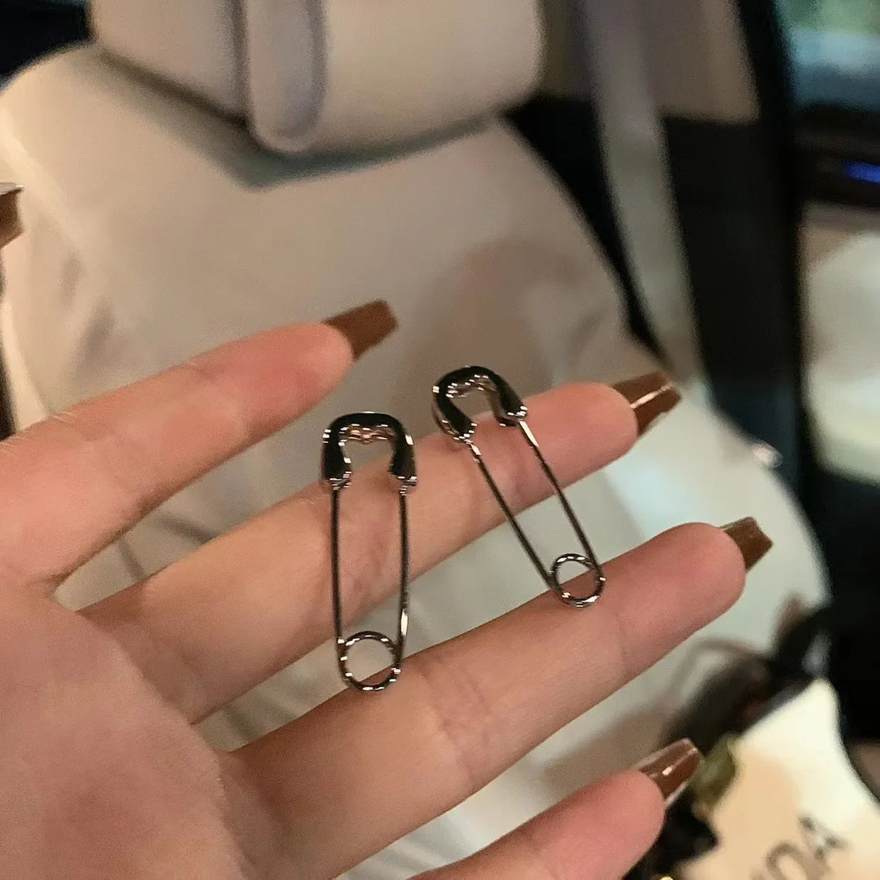 1 Pair New Trendy Punk Silver Color Metal Pin Earrings For Women Men Egirl Hip Hop Party Gothic Aesthetic Y2k Grunge Ear Jewelry