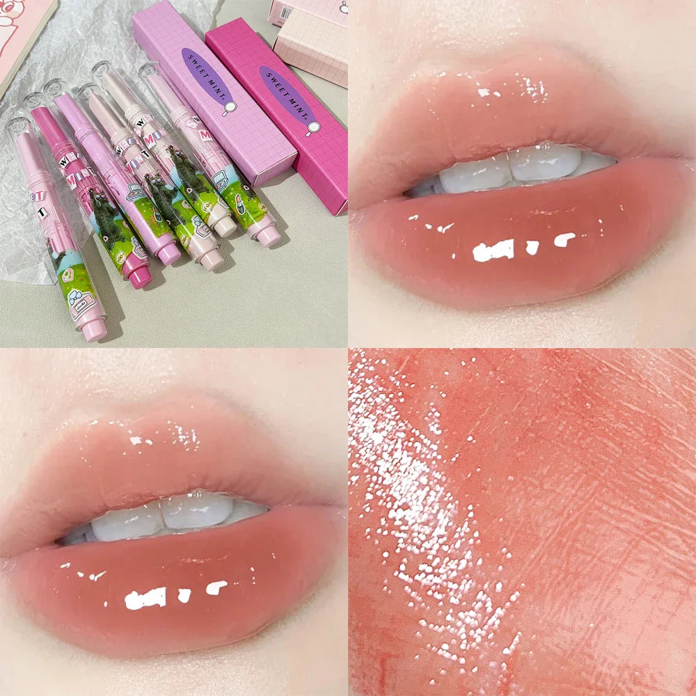 Heart-shaped Glitter Mirror Lipstick Makeup Water Light Jelly Solid Lip Gloss Non-stick Cup Moisturizing Lip Tint Lips Cosmetics