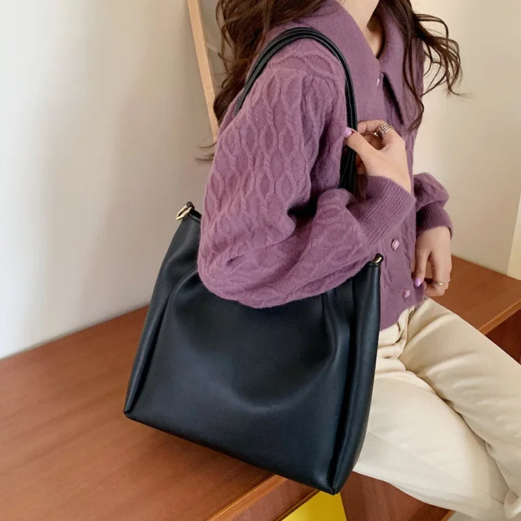 ijili Autumn New Brand Design Solid Color Pu Leather Large Capacity Tote Bag High Quality OL Commuter Shoulder Bag Bolsa Feminina