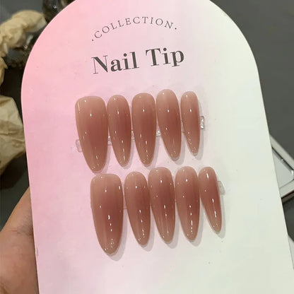 10pcs Purely handmade wearable manicure with gentle fake nails acrylic press on nails almond full cover false nail tips winter